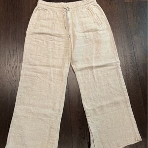 Athleta women’s Light Beige 100% Linen Wide Leg pants